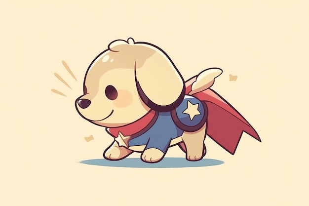 Foto ilustração vetorial de cão de super-herói de desenho animado em fundo isolado