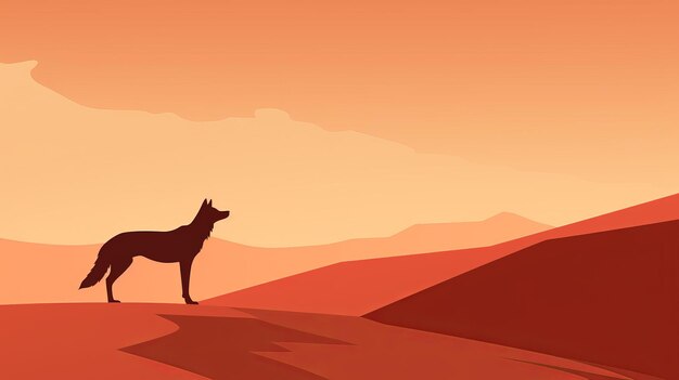 Ilustração vetorial de cão minimalista caminhando no deserto