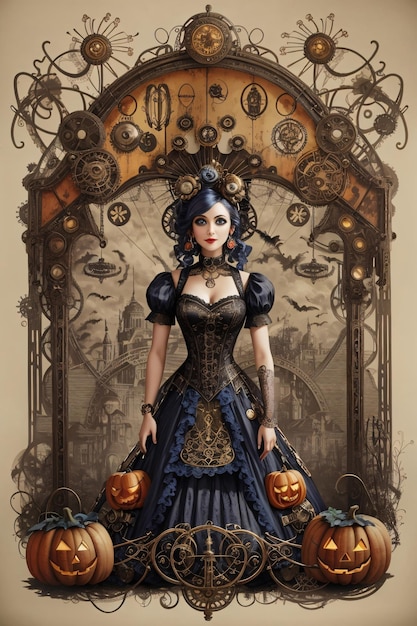 Ilustração vetorial de cartões de Halloween Steampunk
