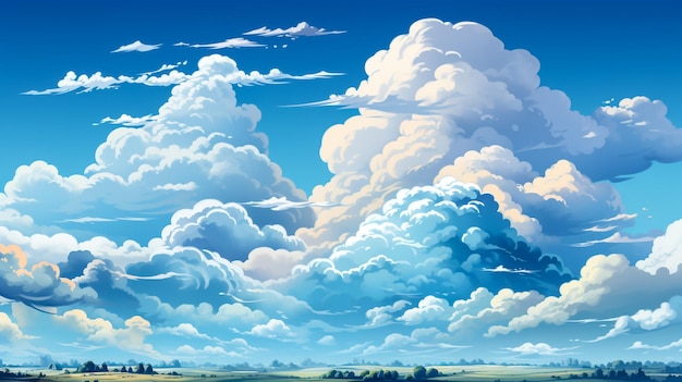 Ilustração vetorial de céu azul com nuvens