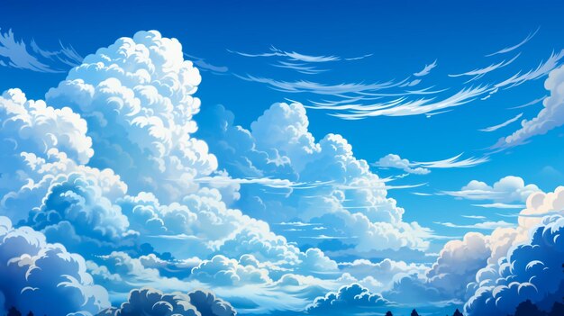 Ilustração vetorial de céu azul com nuvens