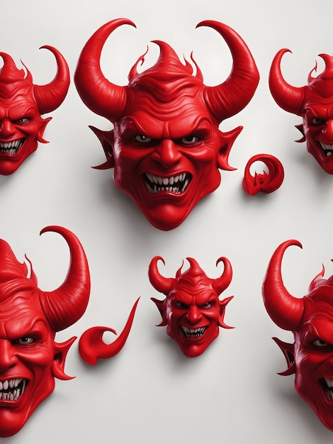 Foto ilustração vetorial de chifre e cauda de diabo vermelho 3d elementos bonitos realistas para máscara facial e cabeça