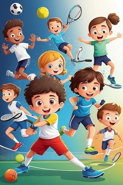 Foto ilustração vetorial de crianças fazendo esportes