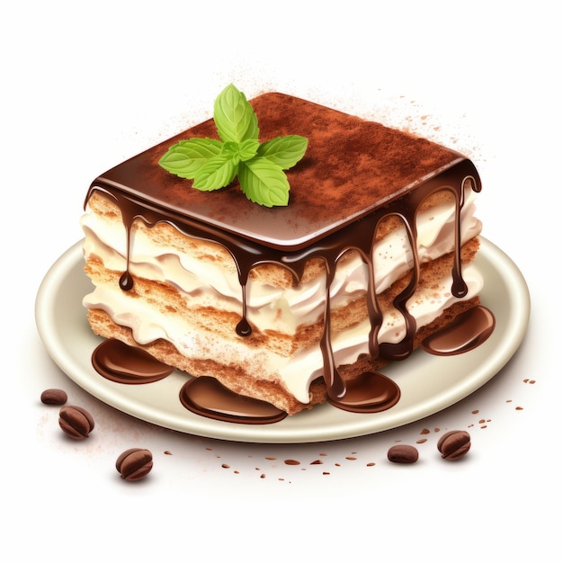 Ilustração vetorial de delicioso tiramisu italiano e pastelaria de chocolate