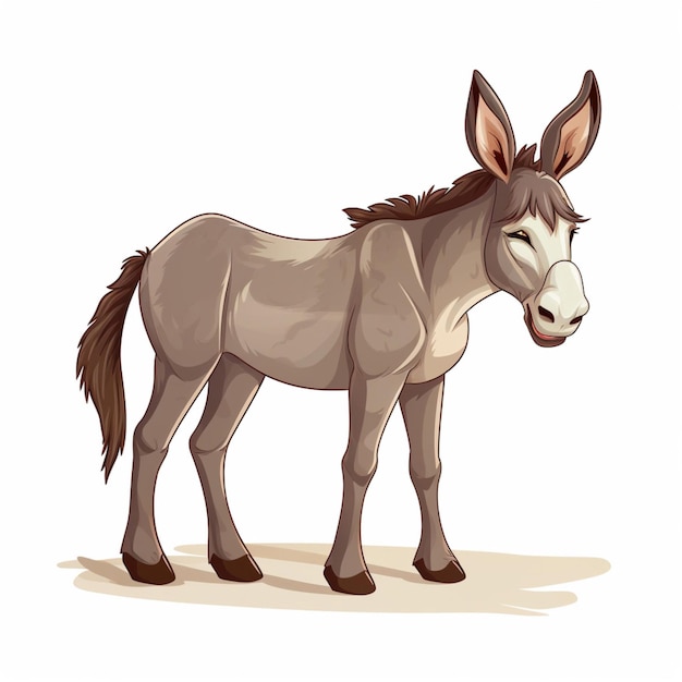 Ilustração vetorial de desenho animado 2D de burro em fundo branco