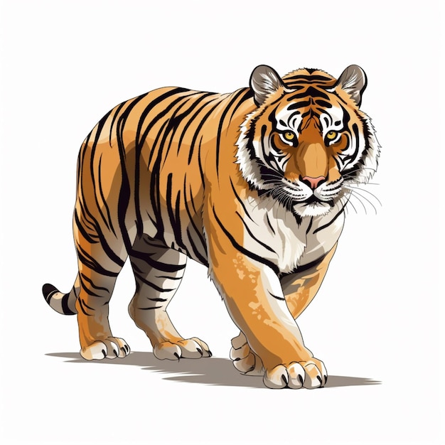 Ilustração vetorial de desenho animado Tiger 2d em fundo branco hd