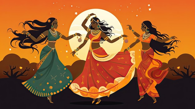 Ilustração vetorial de design do festival de garba indiano de Navratri