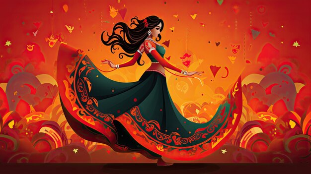 Ilustração vetorial de design do festival de garba indiano de Navratri