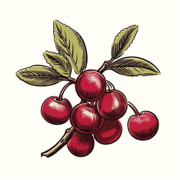 Ilustração vetorial de design retro de fruta de cereja em galho
