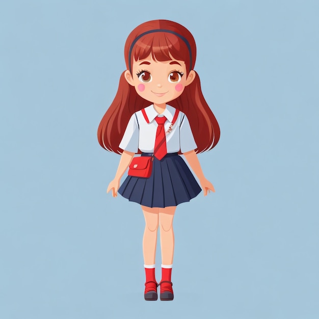 Ilustração vetorial de estilo de animação de School Girl plana estilizada