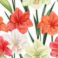 Foto ilustração vetorial de flores de amaryllis coloridas em estilo porcelana