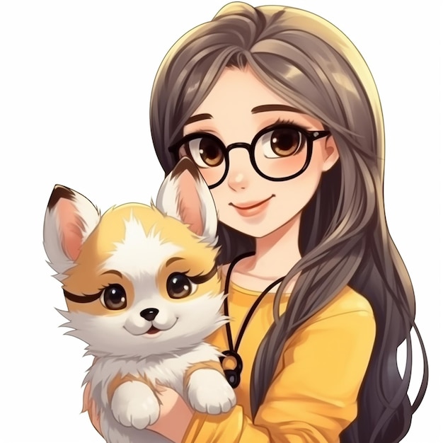 ilustração vetorial de garotas chibi com cachorrinho fofo