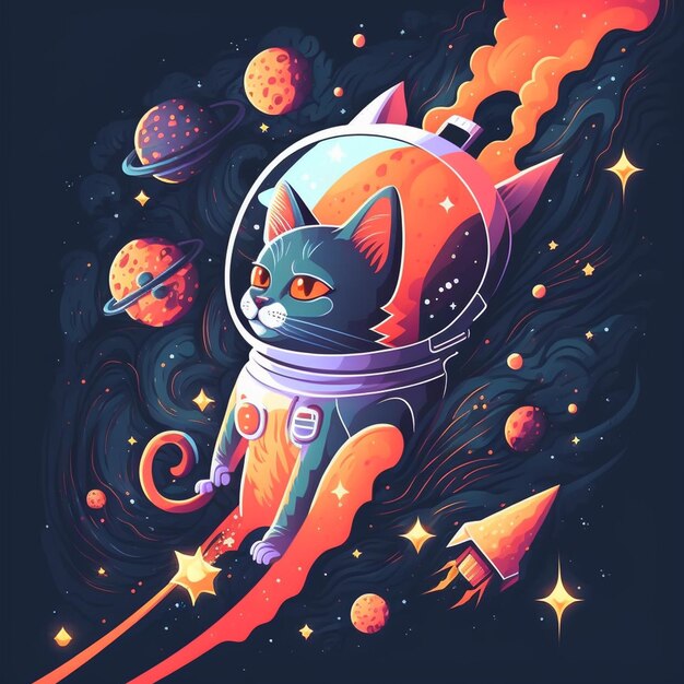 Ilustração vetorial de gato espacial