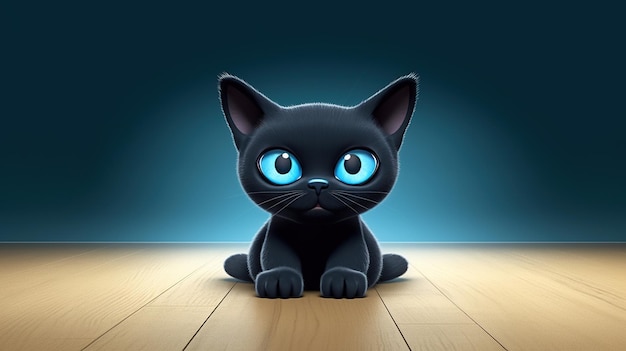 Ilustração vetorial de gato preto feliz fofo com olhos amarelos