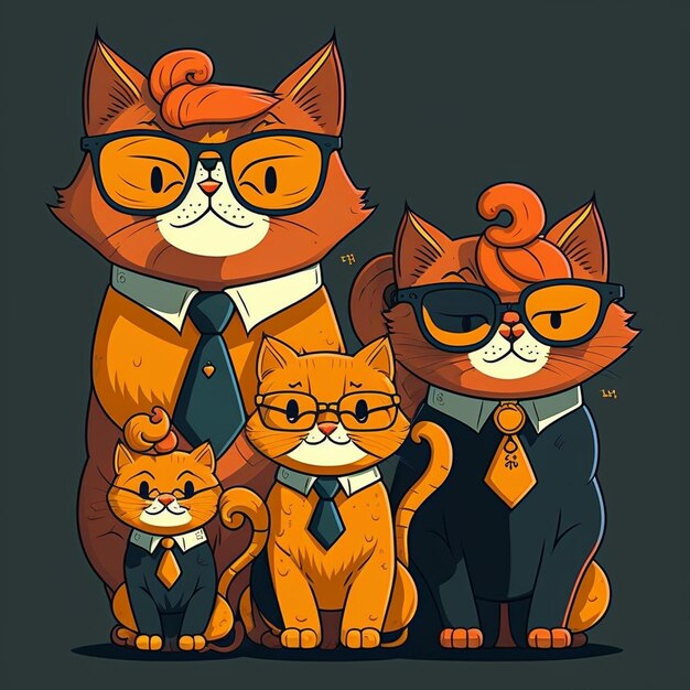 Ilustração vetorial de gatos da família