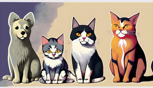 Ilustração vetorial de gatos e cães