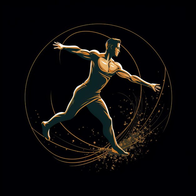 Ilustração vetorial de ginasta dourada sobre fundo preto