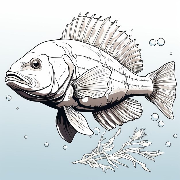 Foto ilustração vetorial de peixe preto e branco com fundo azul