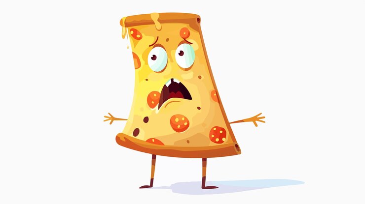 Foto ilustração vetorial de personagens da fatia de pizza assustada