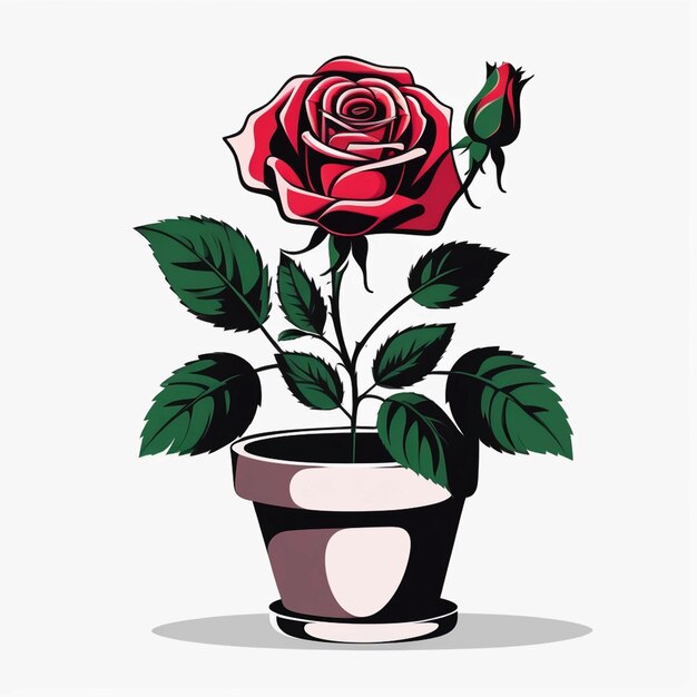 Ilustração vetorial de rosa rosa 3D em pote