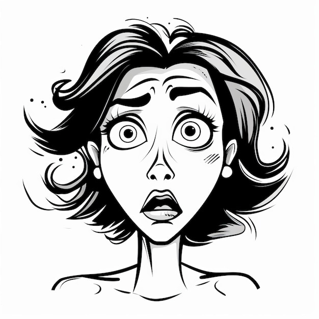 Foto ilustração vetorial de rosto de mulher assustada em cores preto e branco