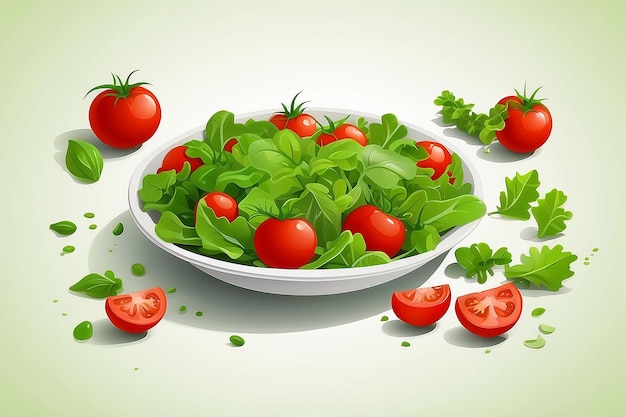 Ilustração vetorial de salada verde e tomate isolada no fundo branco em estilo plano