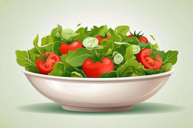 Ilustração vetorial de salada verde e tomate isolada no fundo branco em estilo plano