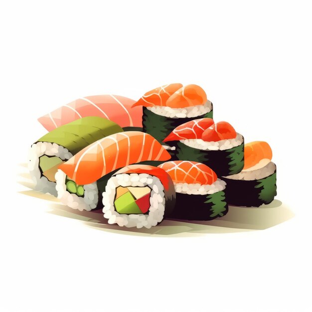 Ilustração vetorial de sushi de desenho animado colorido em fundo branco