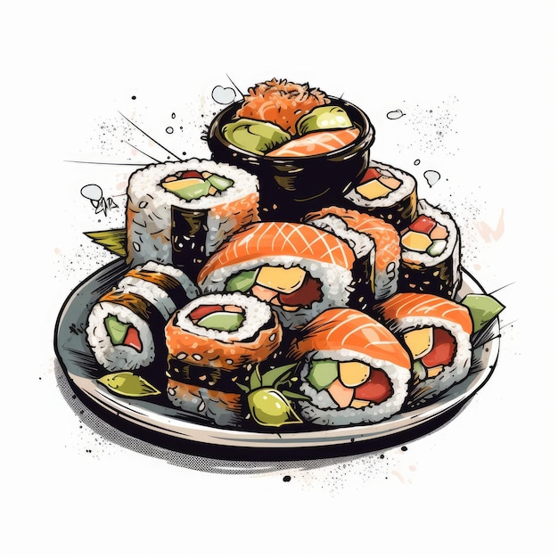 Foto ilustração vetorial de sushi para camiseta desenhada no adobe illustrator