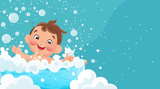 Ilustração vetorial de um bebê bonito feliz tomando banho