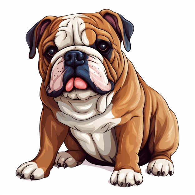 Ilustração vetorial de um cão bulldog sentado no chão