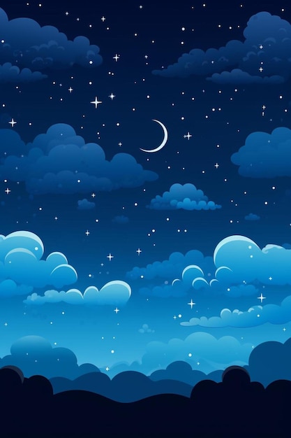 Foto ilustração vetorial de um céu noturno com estrelas e lua