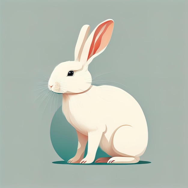 Ilustração vetorial de um coelho branco bonito sentado em um fundo cinza ai generativo