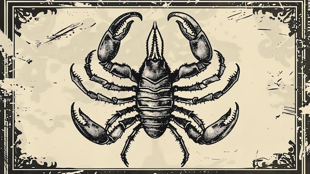 Ilustração vetorial de um escorpião O scorpião está voltado para o espectador com as pinças abertas O scorpio é preto e o fundo é branco