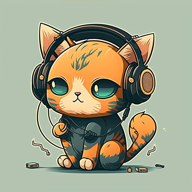 Ilustração vetorial de um gato usando fones de ouvido