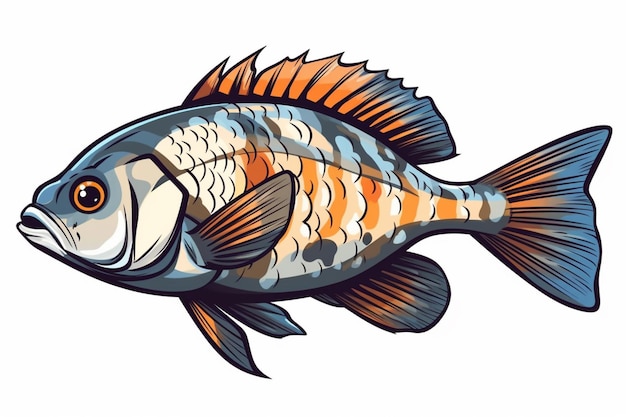 Ilustração vetorial de um peixe com listras laranja e brancas generativas ai