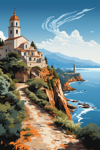 Foto ilustração vetorial de uma aconchegante cidade costeira do mediterrâneo ia generativa