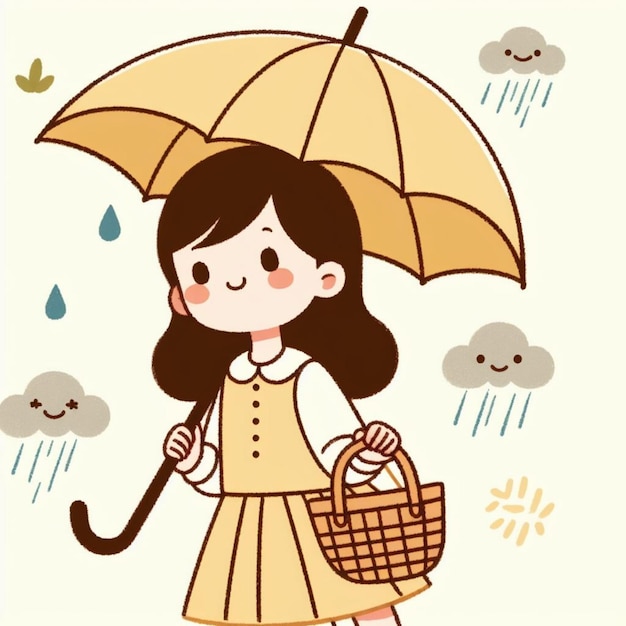 Ilustração vetorial de uma menina com um guarda-chuva sob a chuva