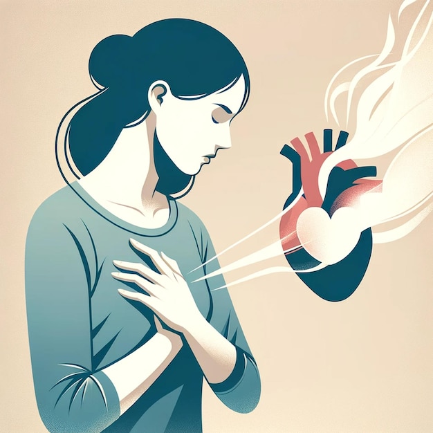 Ilustração vetorial de uma mulher com um problema cardíaco