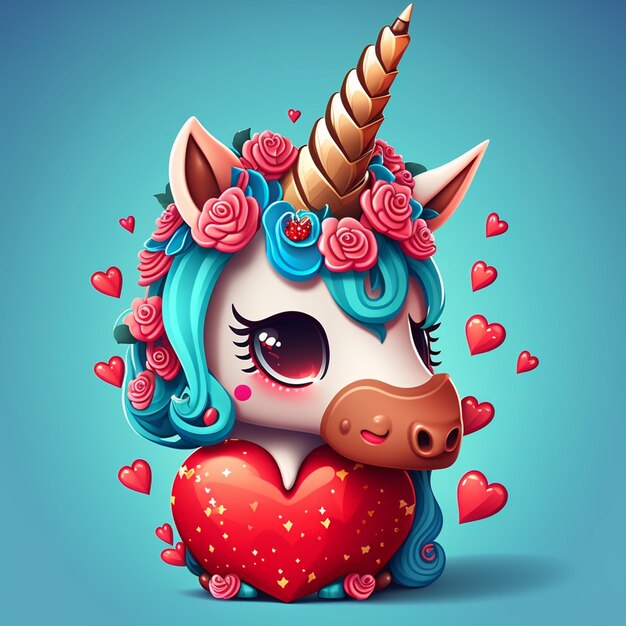 Foto ilustração vetorial de unicórnio valentine