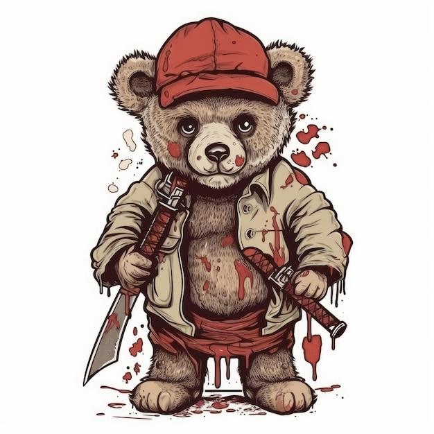 ilustração vetorial de urso de pelúcia assassino para camiseta