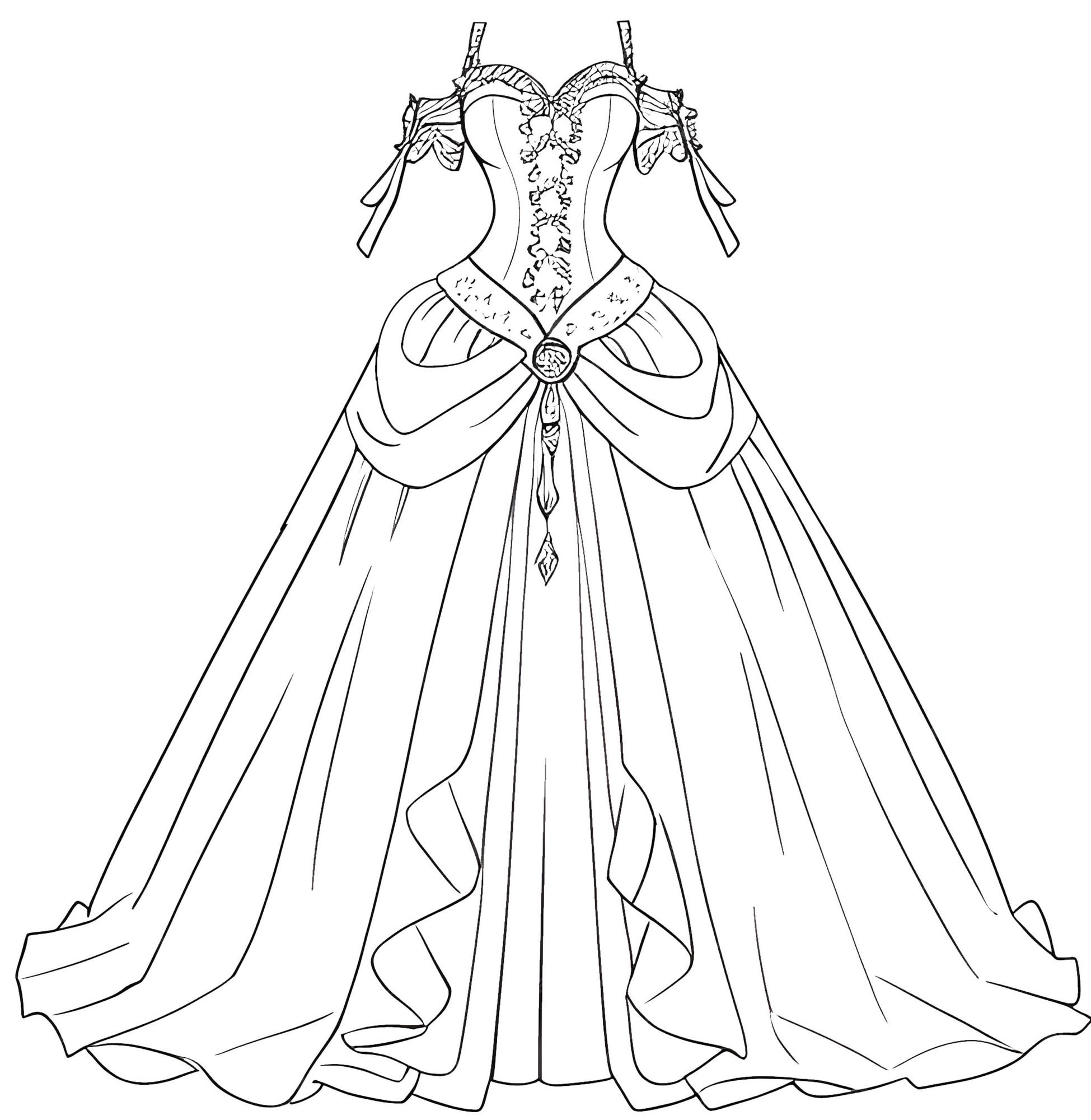 Desenho de Princesa em seu vestido de casamento para colorir