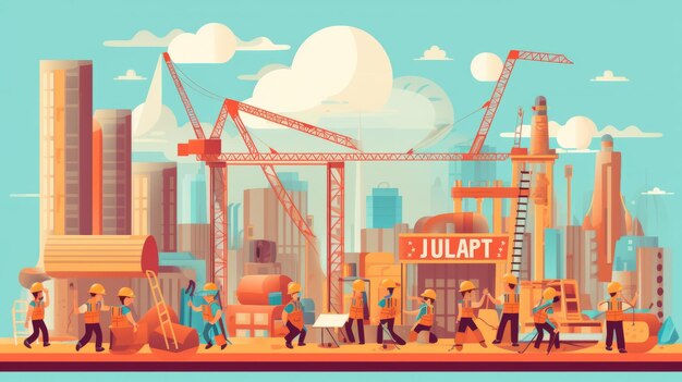 Ilustração vetorial do Dia do Trabalho de construtores, trabalhadores do canteiro de obras e trabalho para cartaz