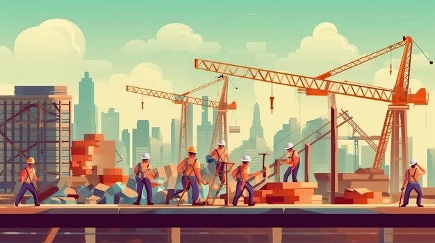 Ilustração vetorial do Dia do Trabalho de construtores, trabalhadores do canteiro de obras e trabalho para cartaz