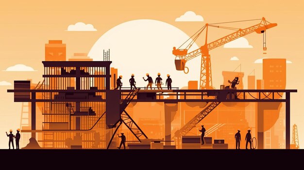 Ilustração vetorial do Dia do Trabalho de construtores, trabalhadores do canteiro de obras e trabalho para cartaz