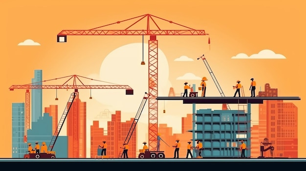 Ilustração vetorial do Dia do Trabalho de construtores, trabalhadores do canteiro de obras e trabalho para cartaz