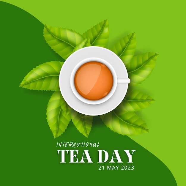 Ilustração vetorial do Dia Internacional do Chá Conceito de relógio de dia pronto com verde