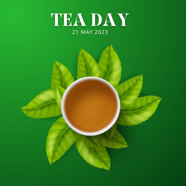 Ilustração vetorial do Dia Internacional do Chá Conceito de relógio de dia pronto com verde