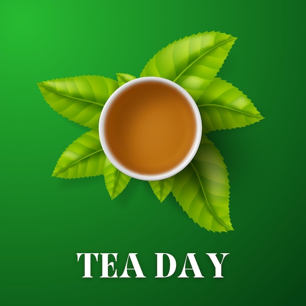Ilustração vetorial do Dia Internacional do Chá Conceito de relógio de dia pronto com verde
