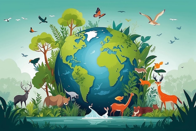 Ilustração vetorial do Dia Mundial da Biodiversidade com a Diversidade Biológica